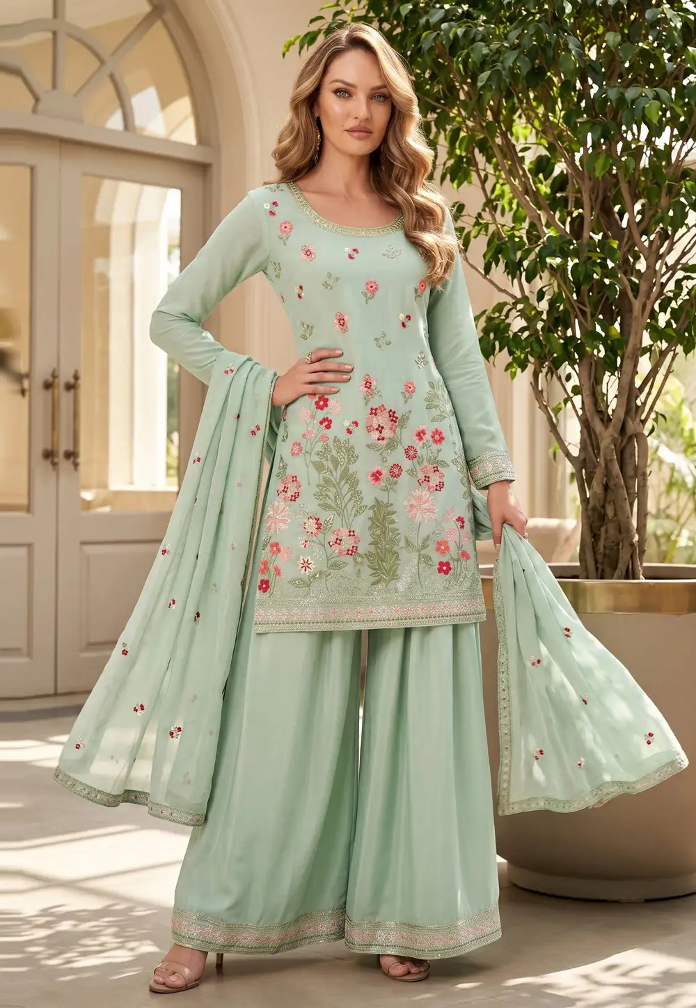 Sea Green Chinon Palazzo Suit 330905