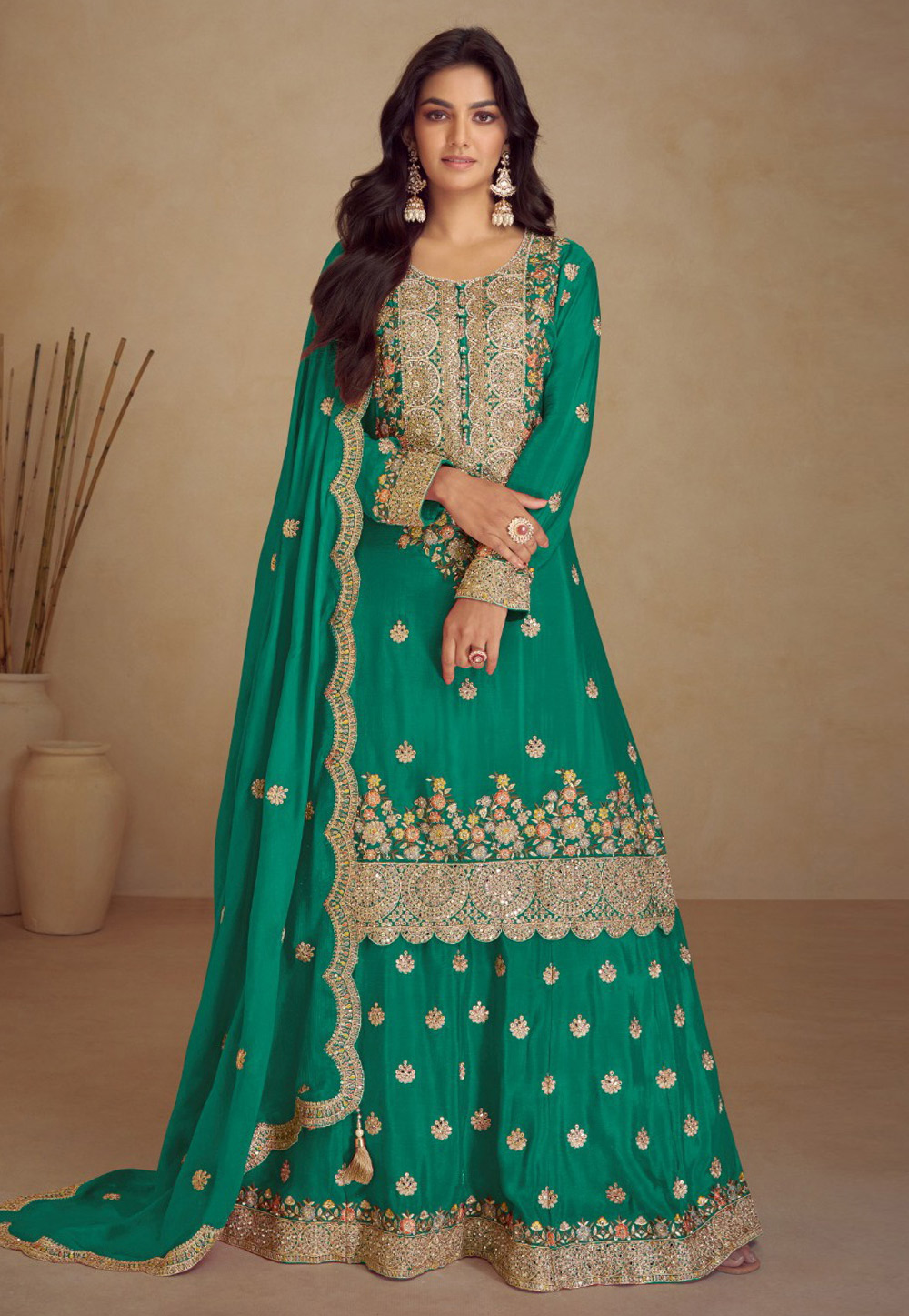 Sea Green Chinon Palazzo Suit 328949