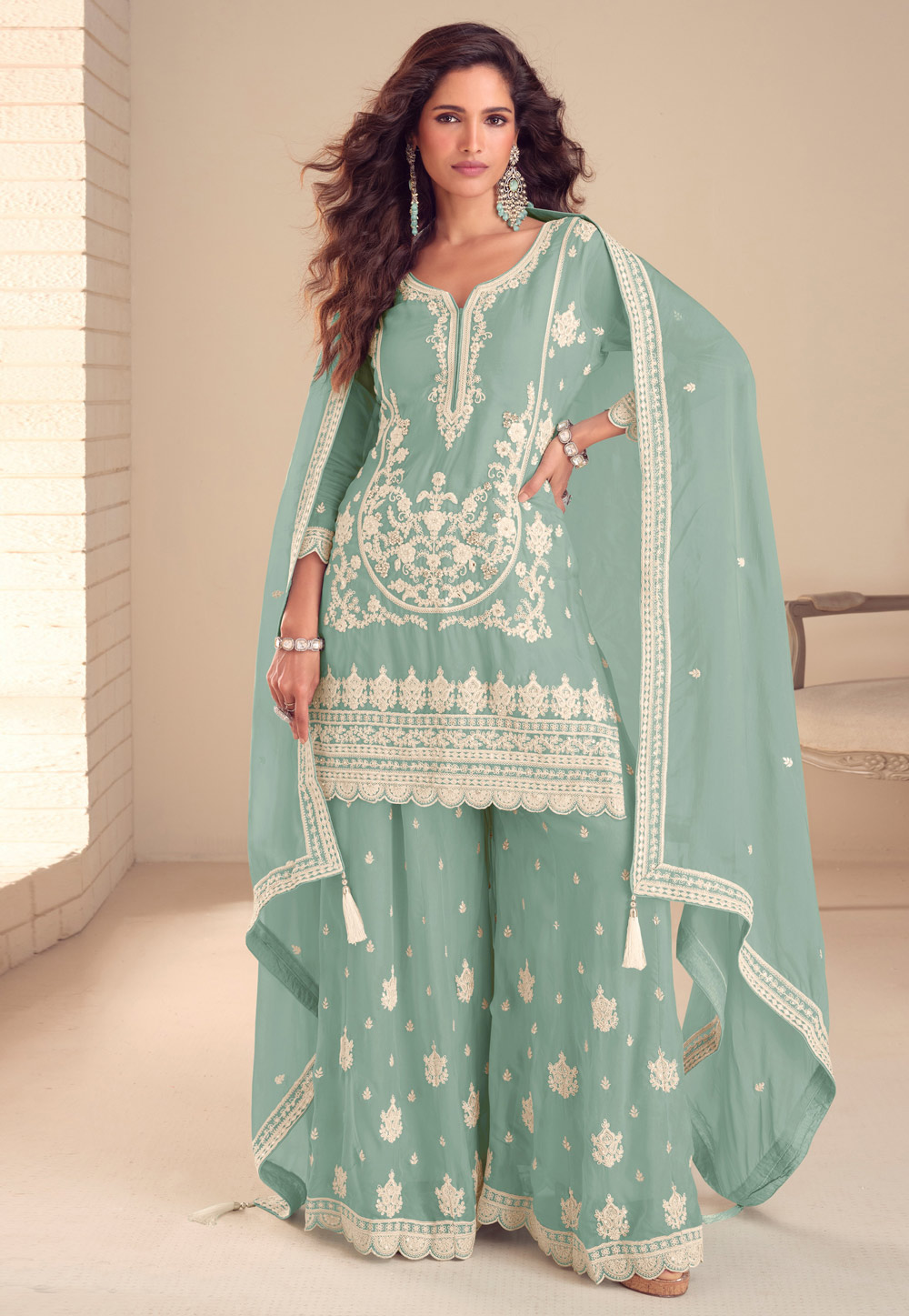 Sea Green Chinon Palazzo Suit 328249