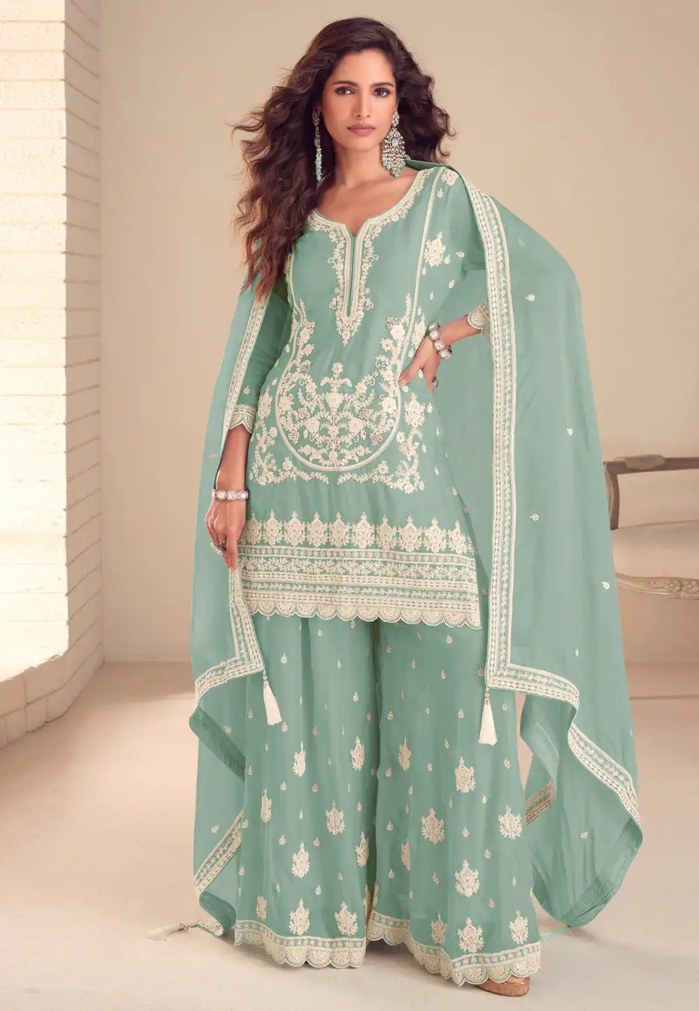 Sea Green Chinon Palazzo Suit 328249