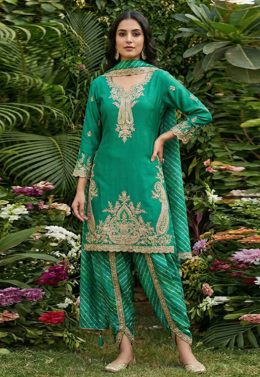 Sea Green Chinon Readymade Dhoti Salwar Suit 321444