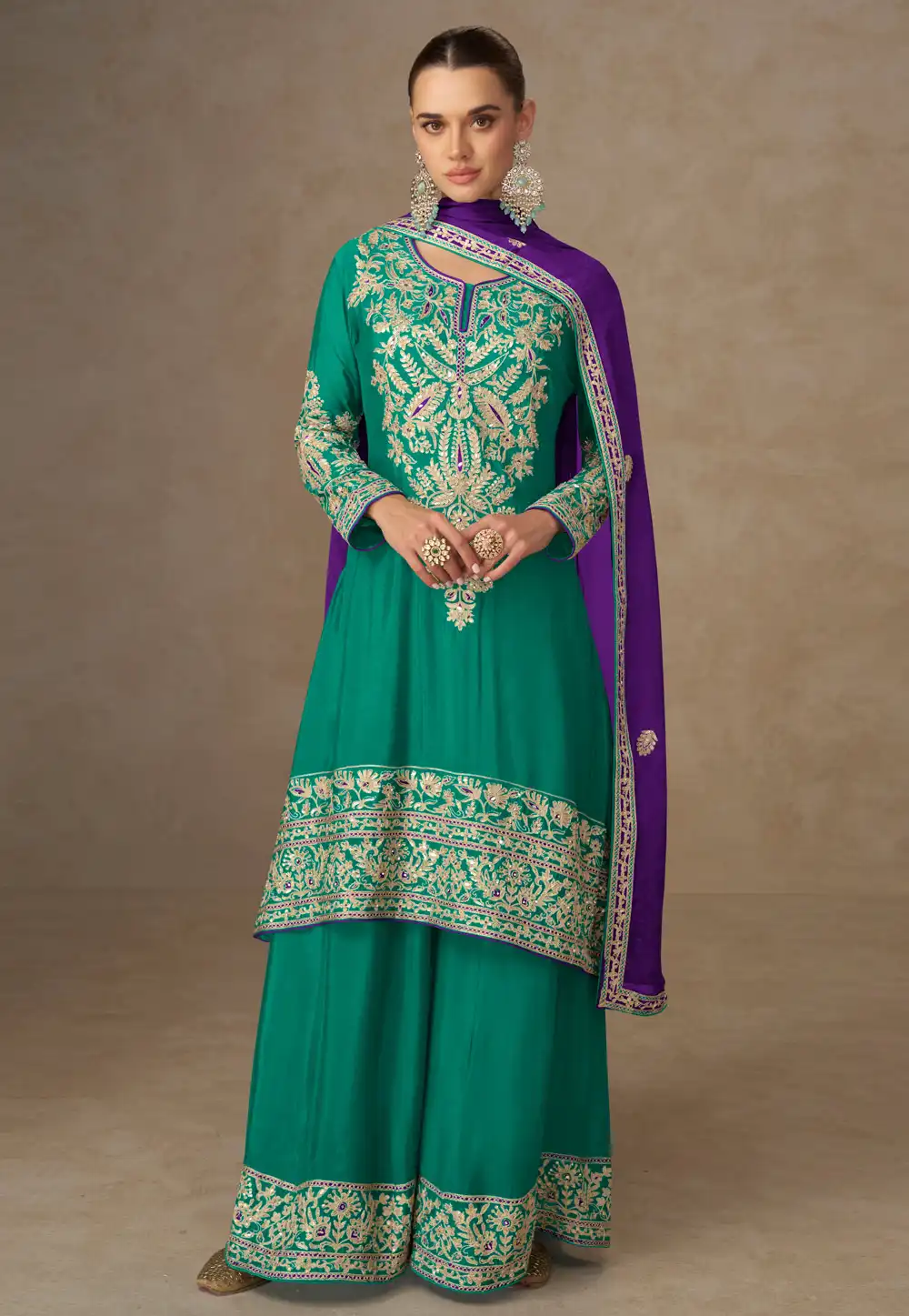 Sea Green Chinon Readymade Palazzo Suit 316944