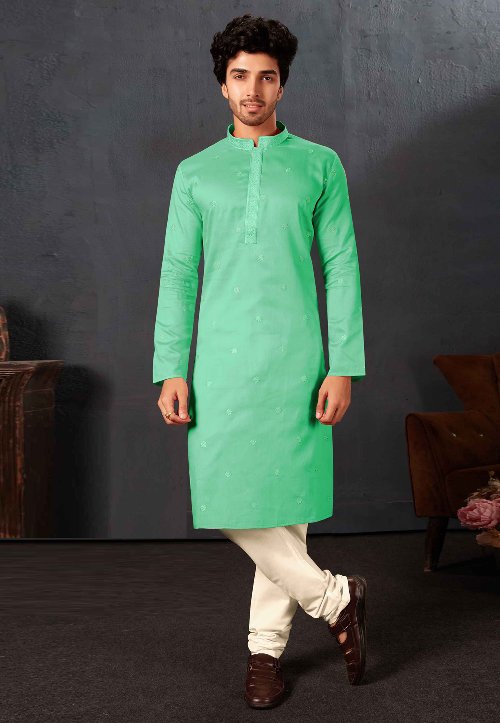 Sea Green Cotton Kurta Pajama 280925