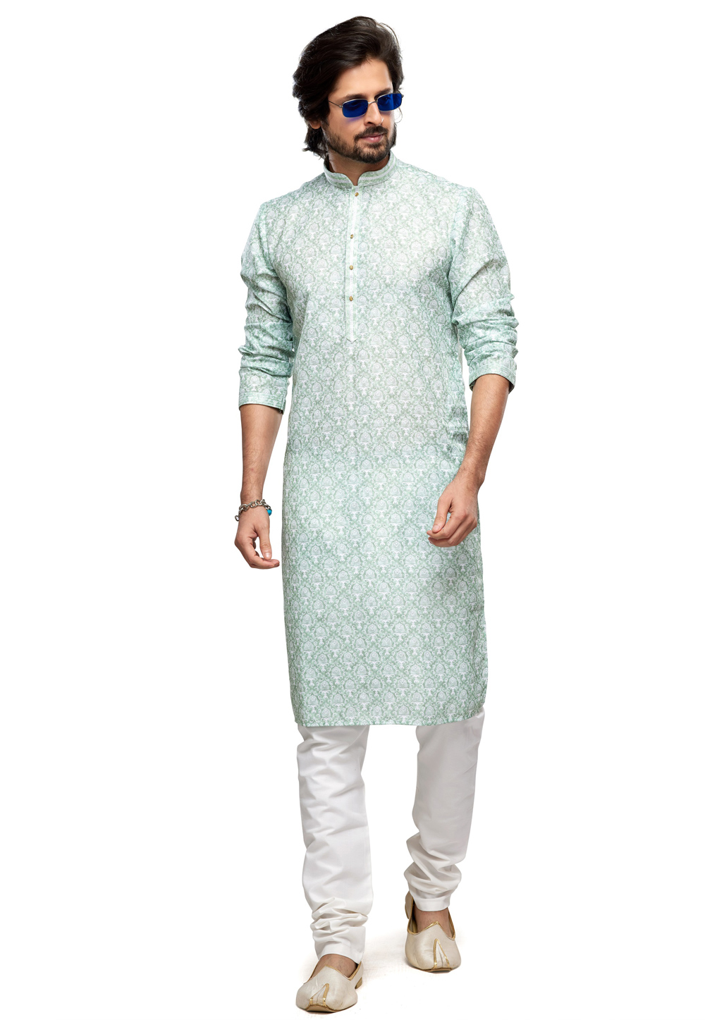 Sea Green Cotton Kurta Pajama 280957