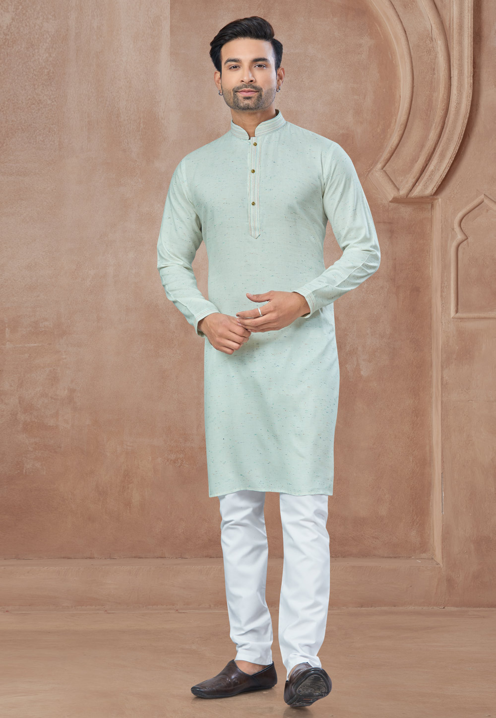 Sea Green Cotton Kurta Pajama 307373