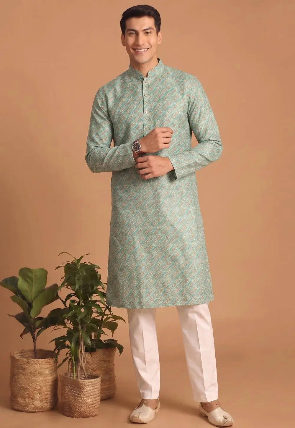 Sea Green Cotton Kurta Pajama 334296