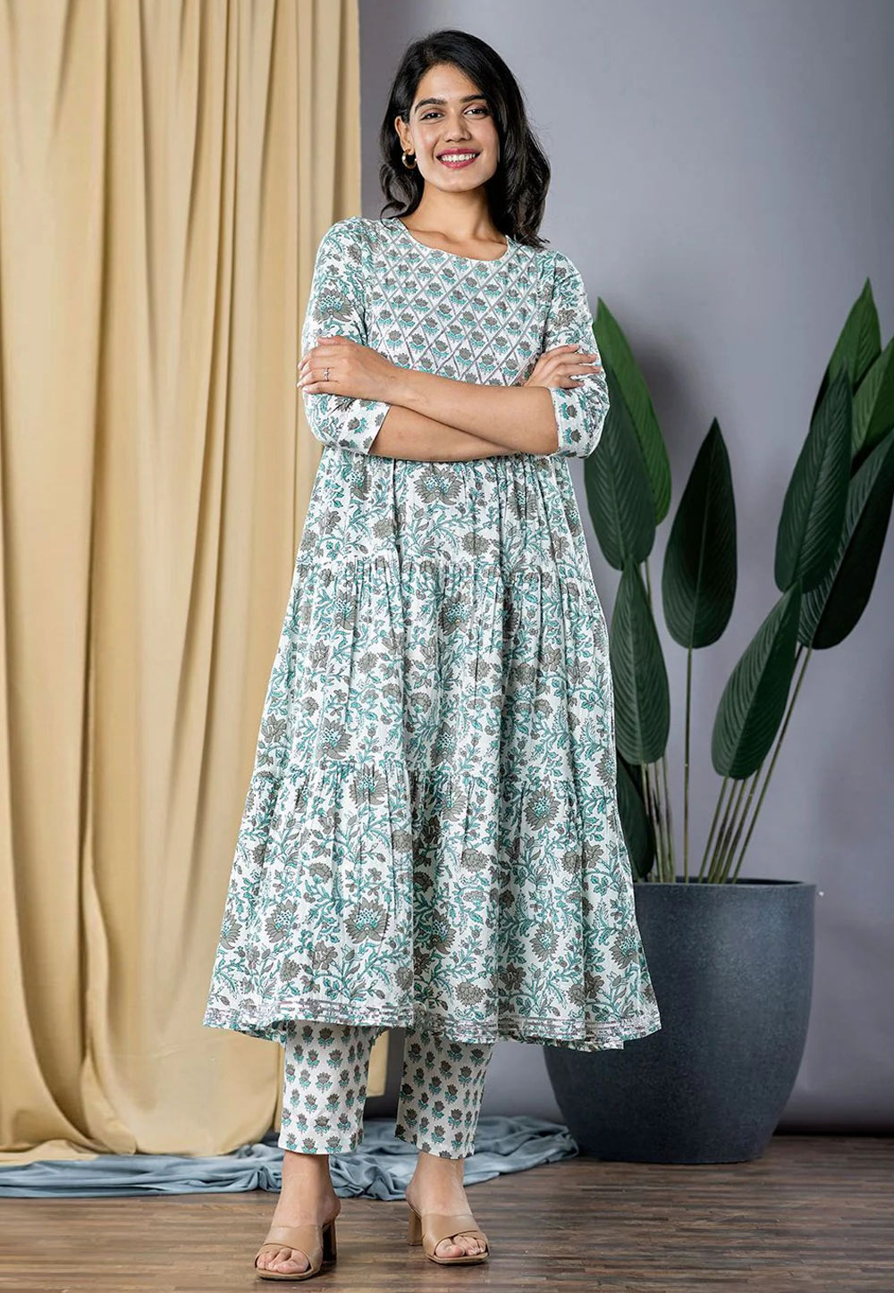Sea Green Cotton Kurta Set With Pant 311952