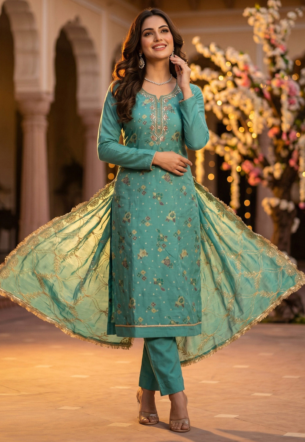 Sea Green Cotton Pakistani Suit 328380