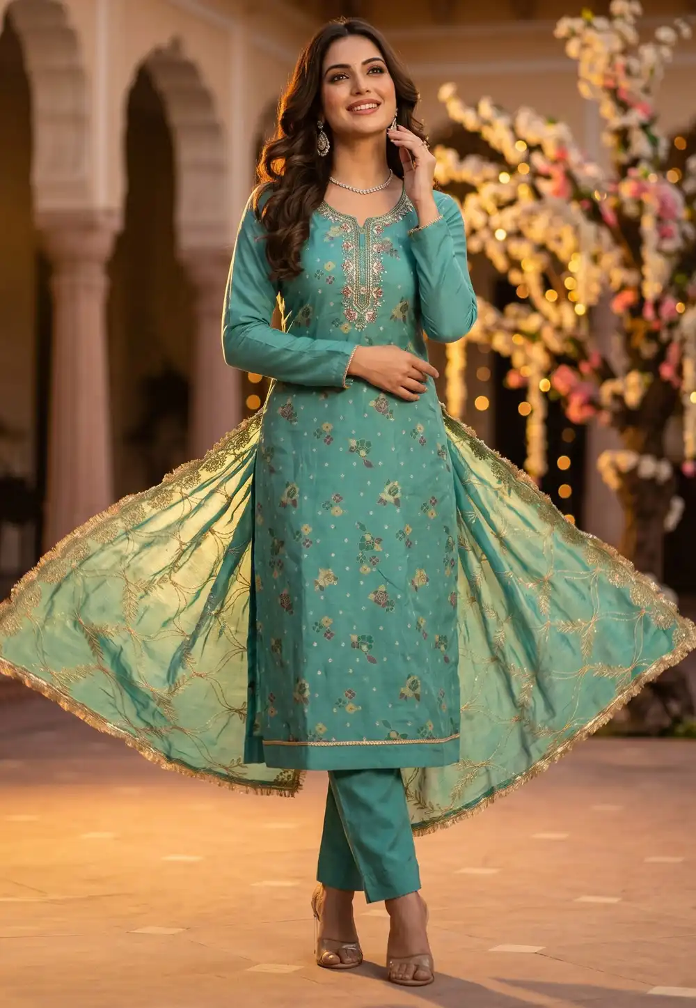 Sea Green Cotton Pakistani Suit 328380