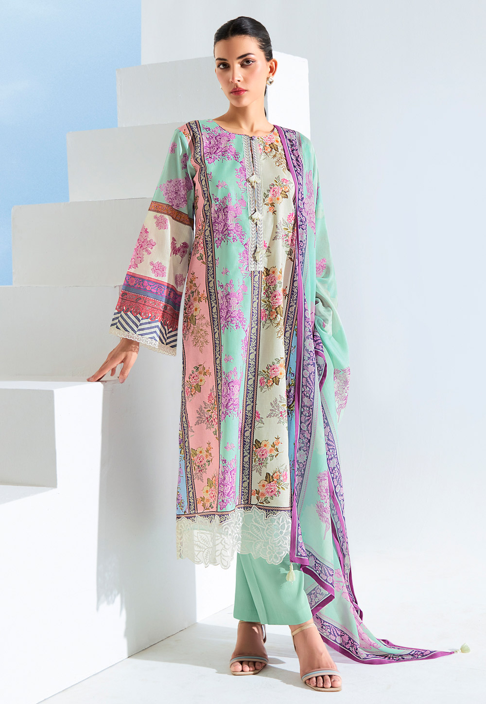 Sea Green Cotton Pant Style Suit 311635