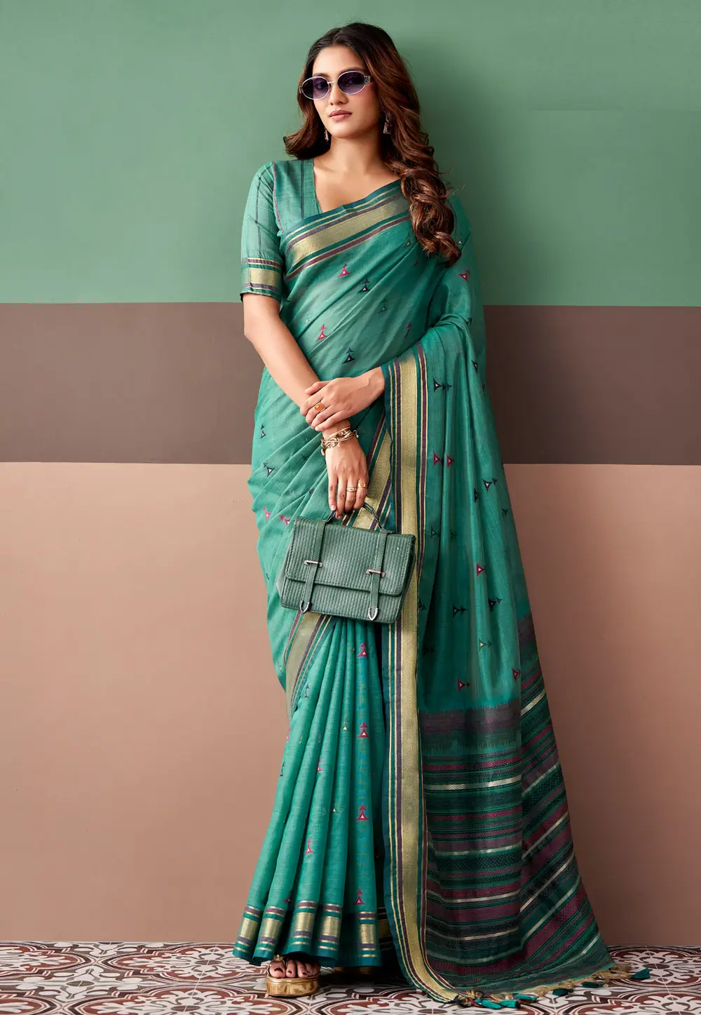 Sea Green Cotton Saree With Blouse 332867