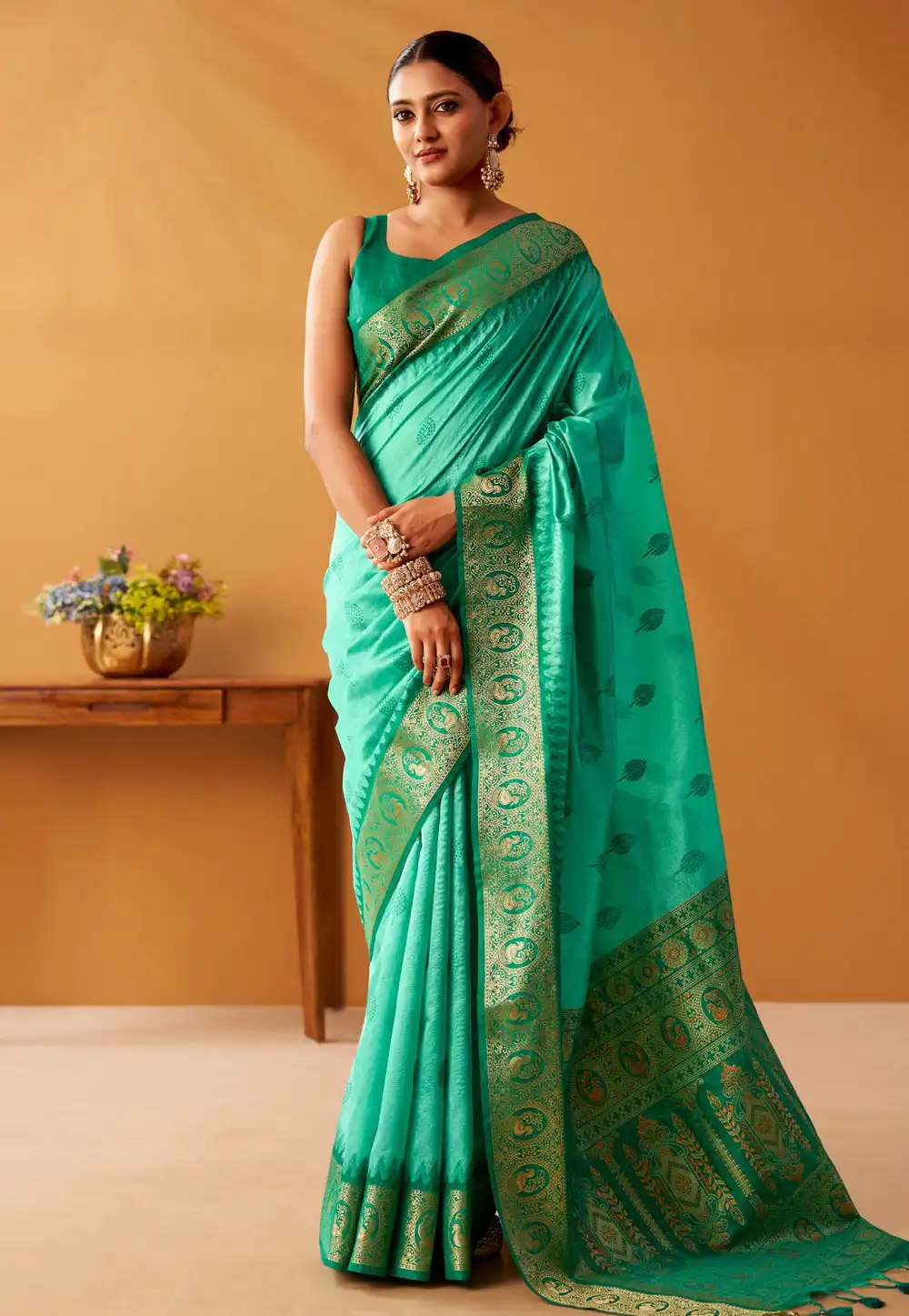 Sea Green Cotton Saree With Blouse 328201