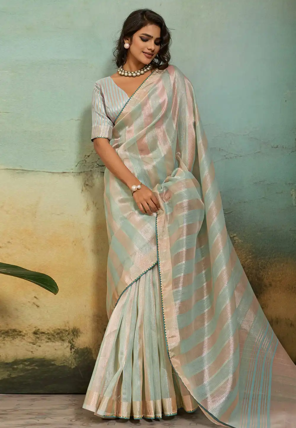 Sea Green Cotton Silk Saree With Blouse 327101