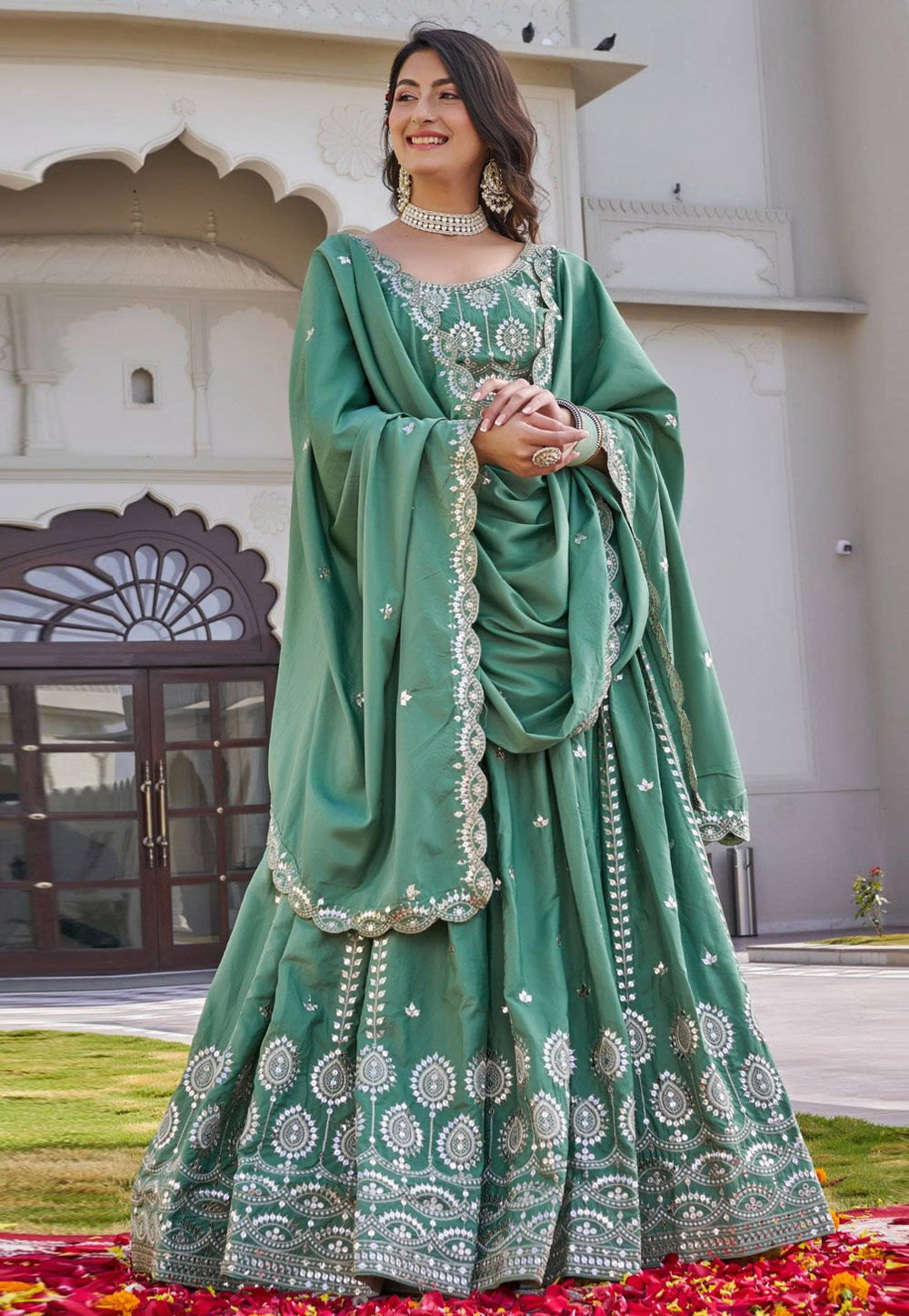 Sea Green Crepe Silk Lehenga Choli 323243