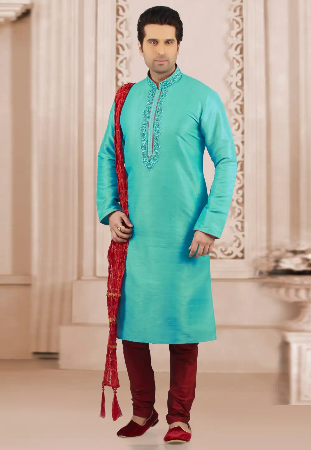 Sea Green Dupion Silk Kurta Pajama 279690
