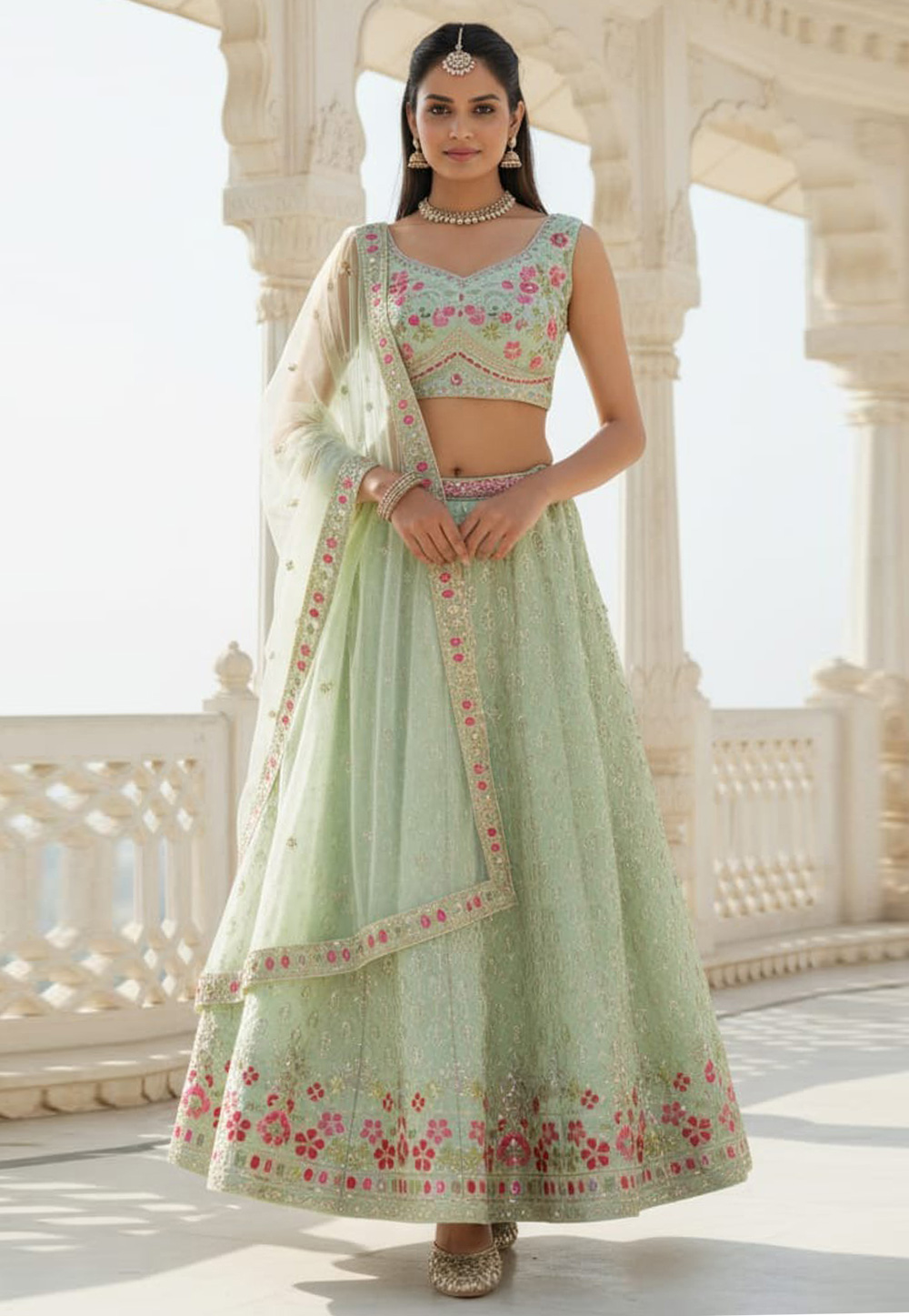 Sea Green Georgette Circular Lehenga Choli 328219