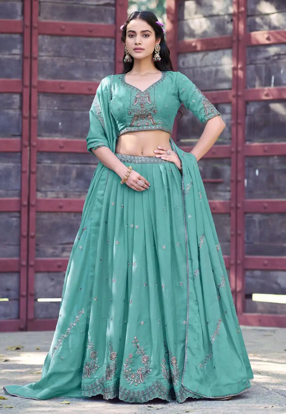 Sea Green Georgette Circular Lehenga Choli 327805