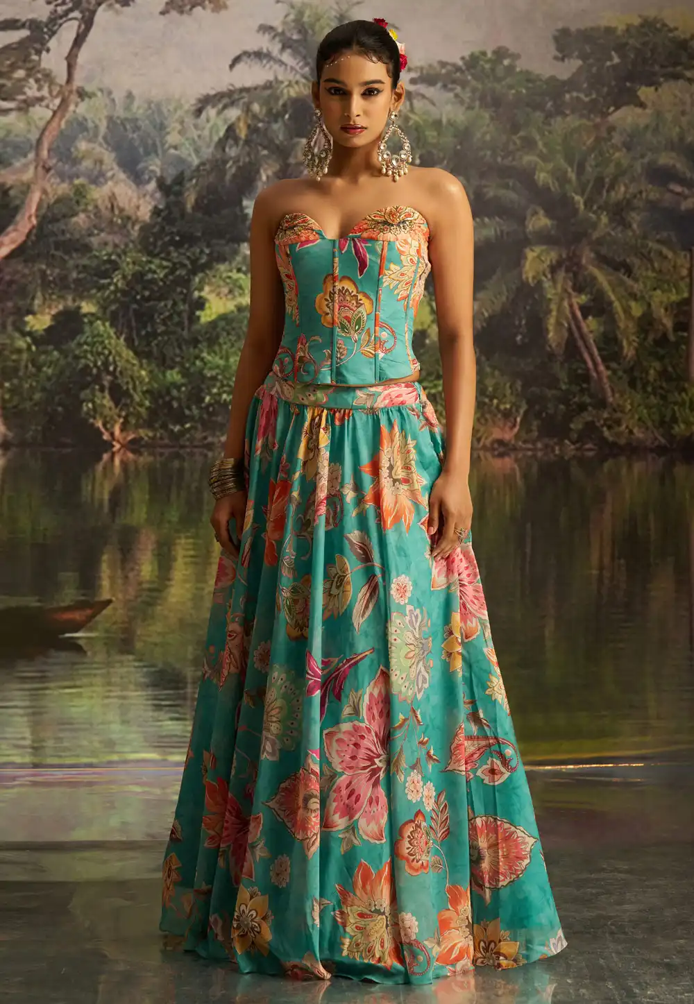 Sea Green Georgette Floral Lehenga choli 317659