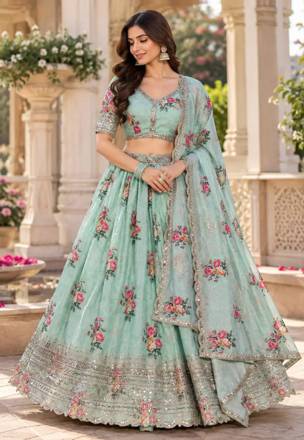 Sea Green Georgette Floral Lehenga choli 335831