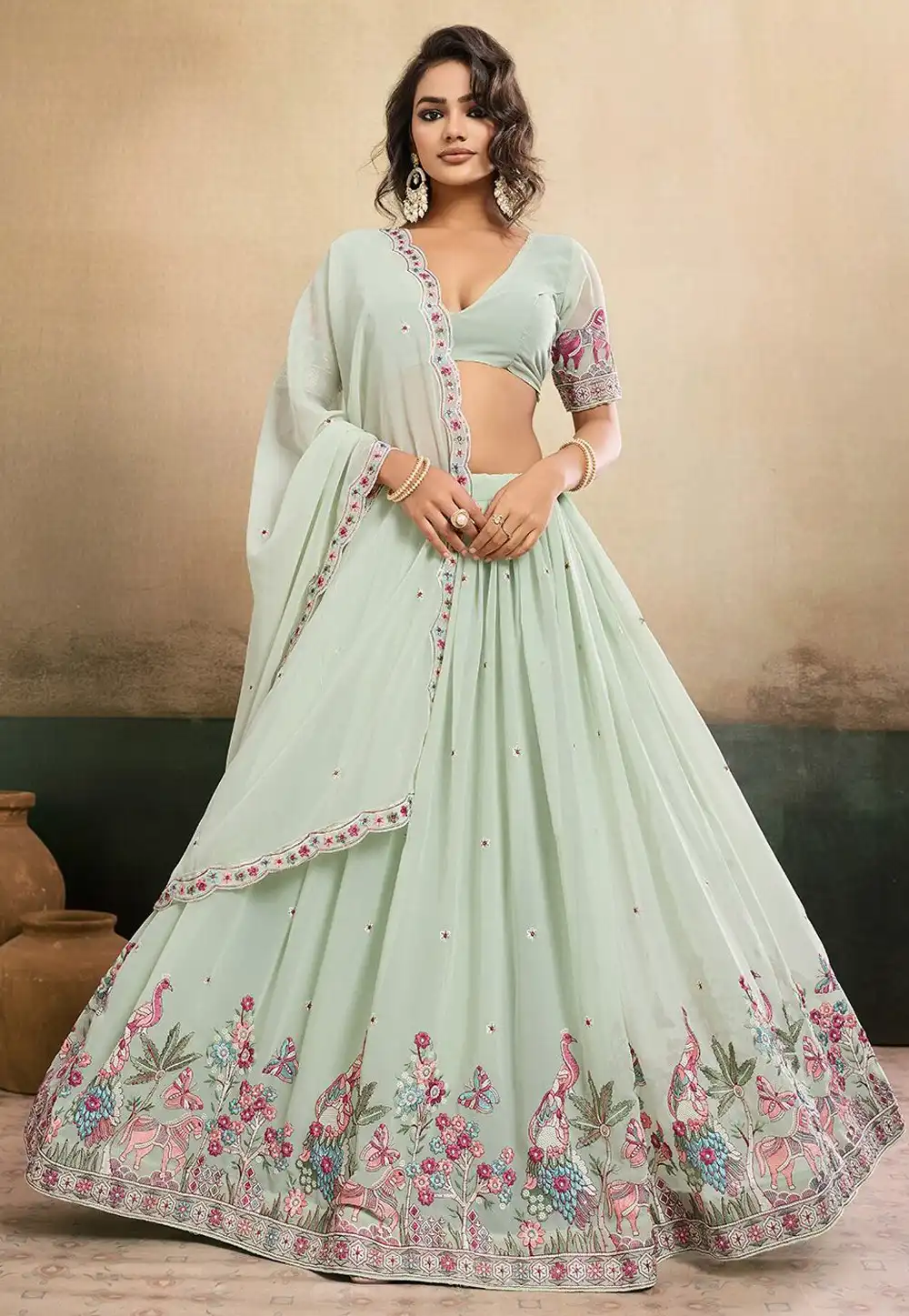 Sea Green Georgette Lehenga Choli 325910
