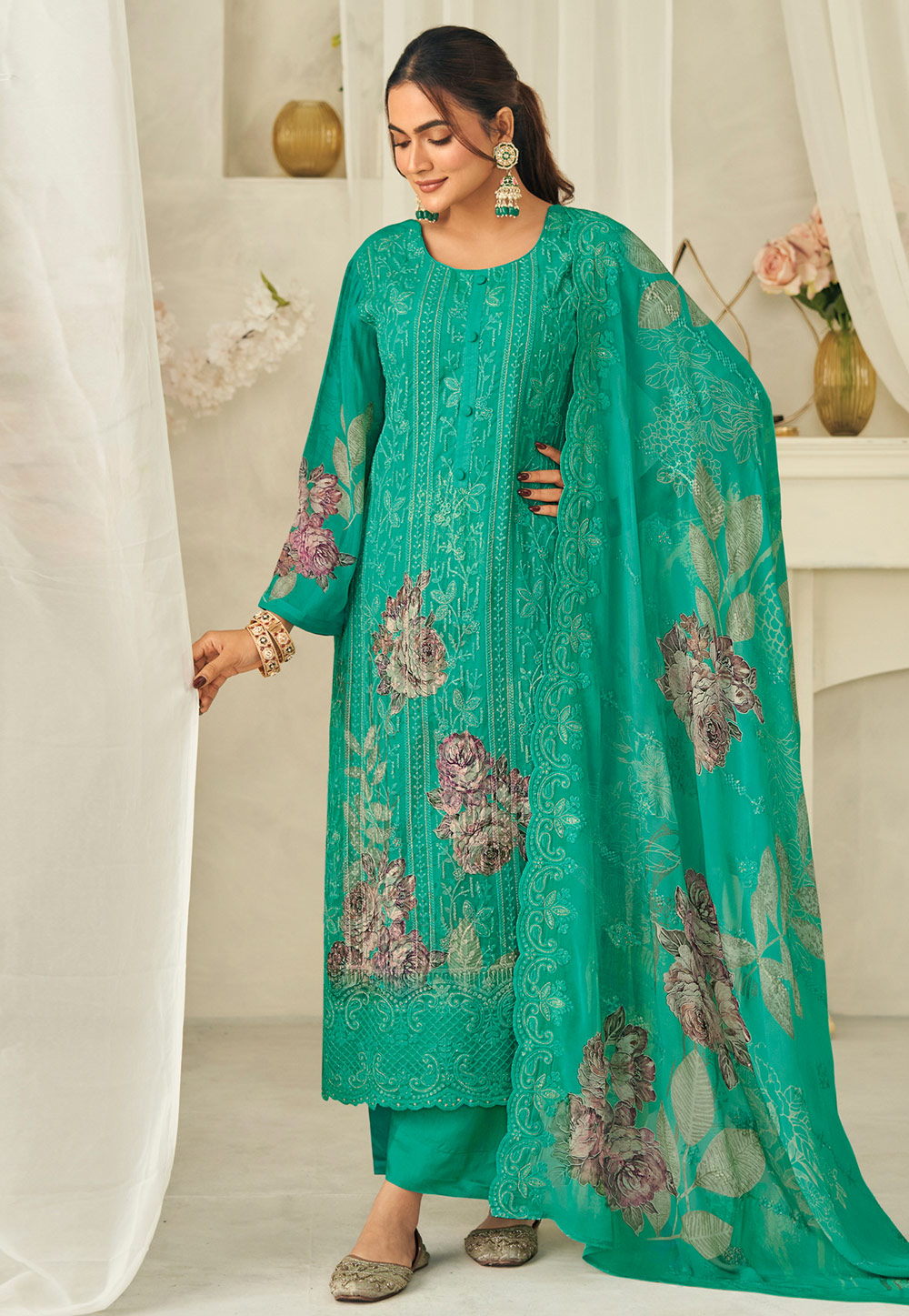 Sea Green Georgette Pakistani Suit 326576