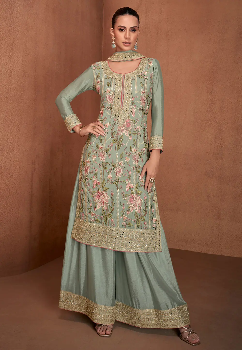 Sea Green Georgette Palazzo Suit 302913