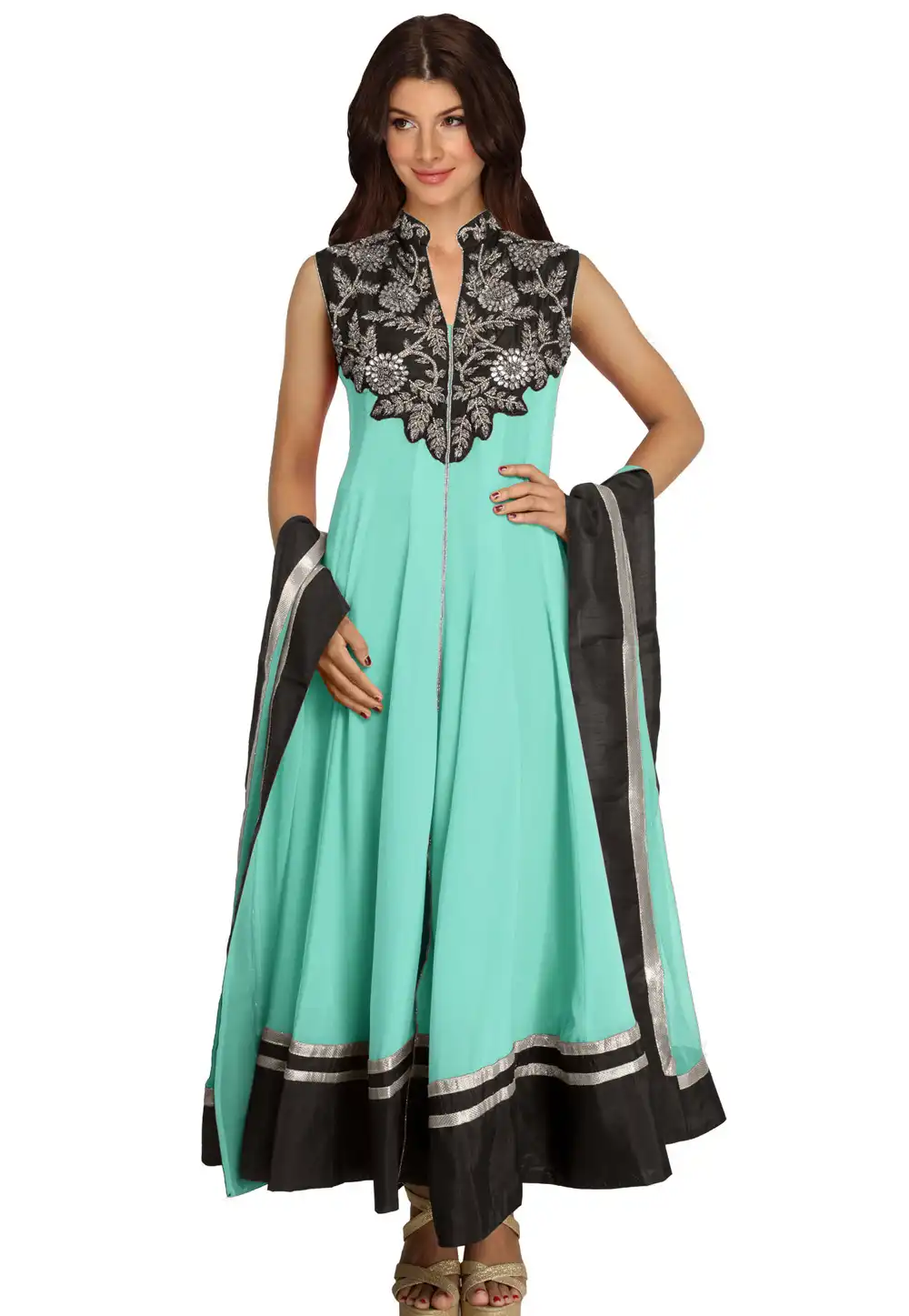 Sea Green Georgette Readymade Anarkali Suit 321777