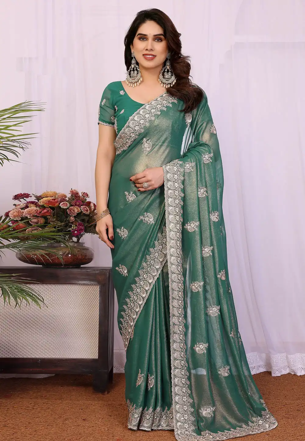 Sea Green Georgette Saree With Blouse 319854
