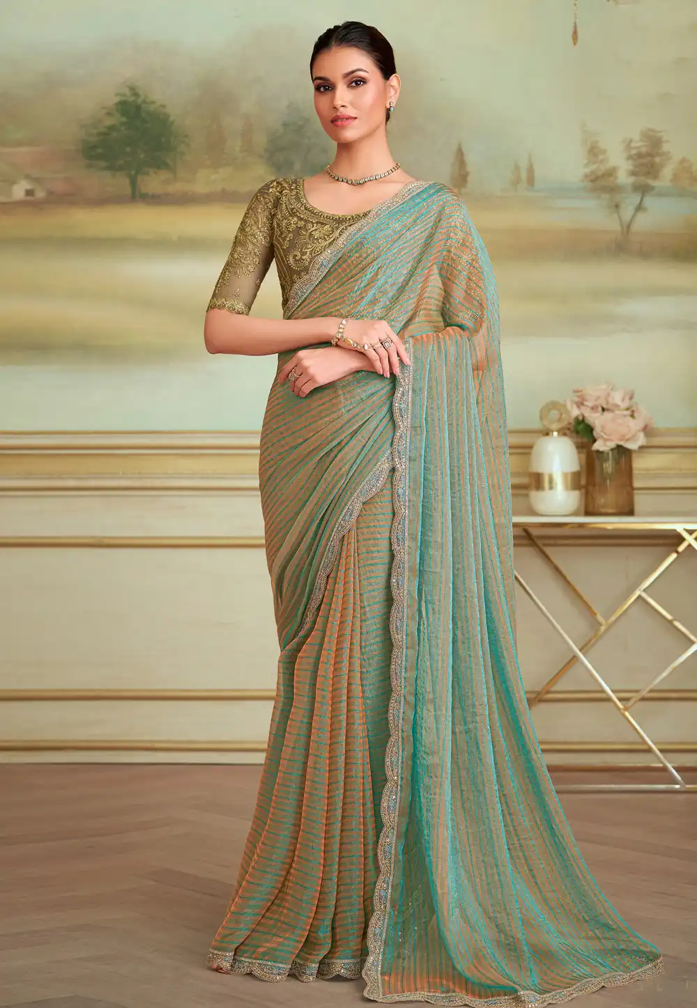 Sea Green Georgette Saree With Blouse 319518
