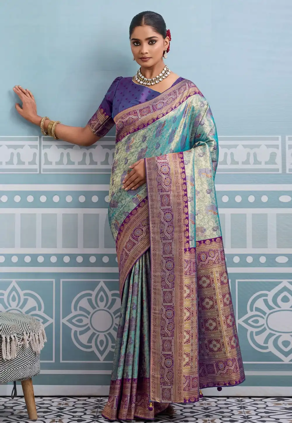 Sea Green Kanjivaram Silk Saree With Blouse 317591