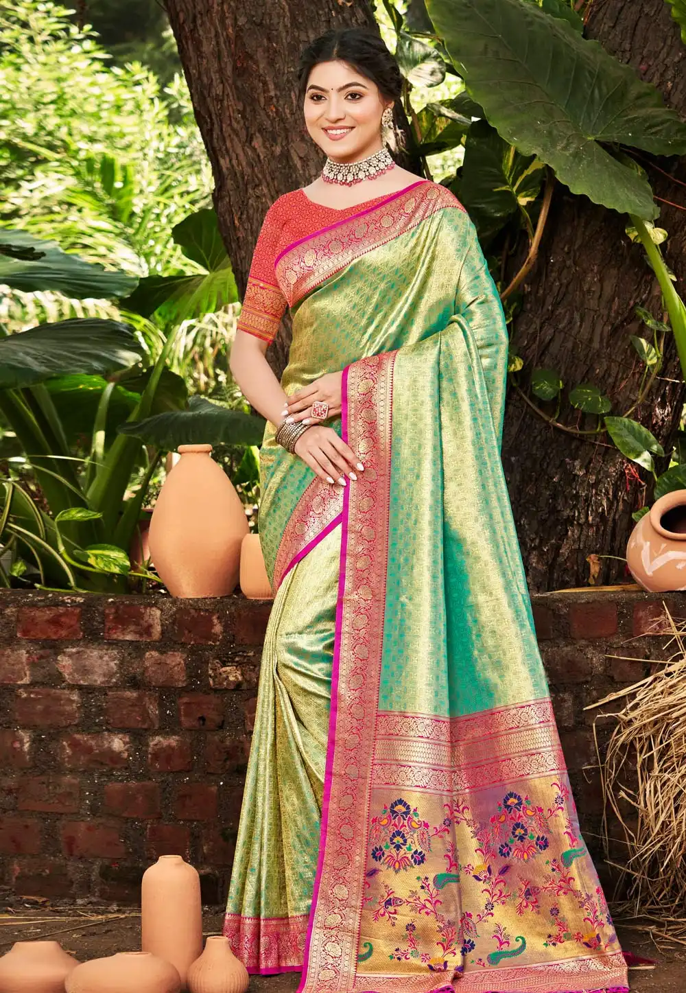 Sea Green Kanjivaram Silk Saree With Blouse 314100