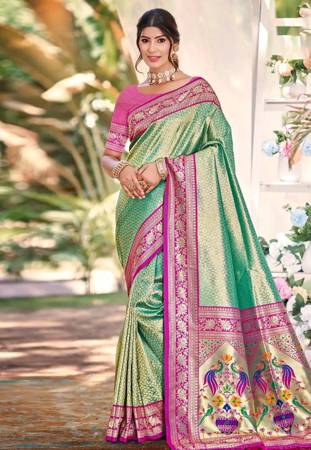 Sea Green Kanjivaram Silk Saree With Blouse 314110