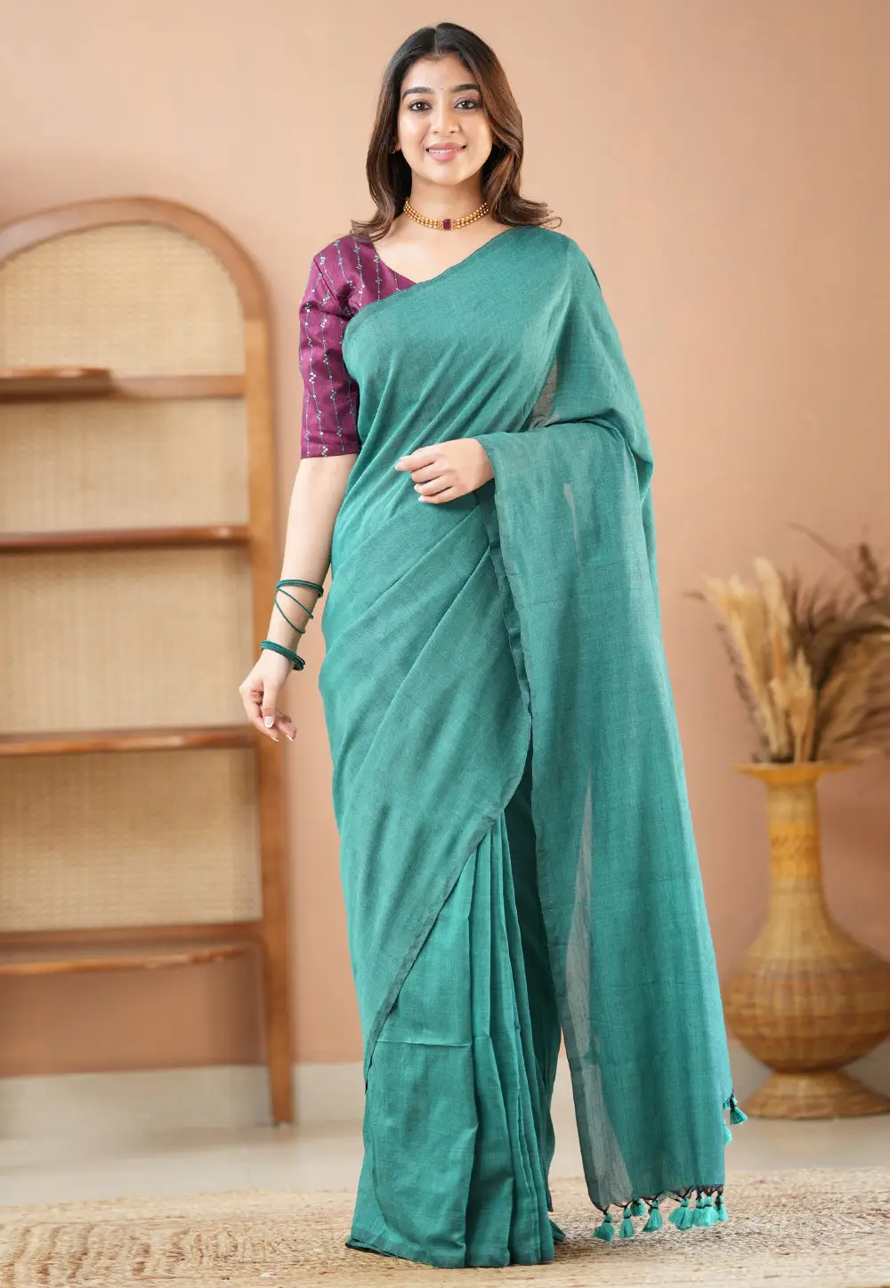 Sea Green Khadi Saree With Blouse 332702