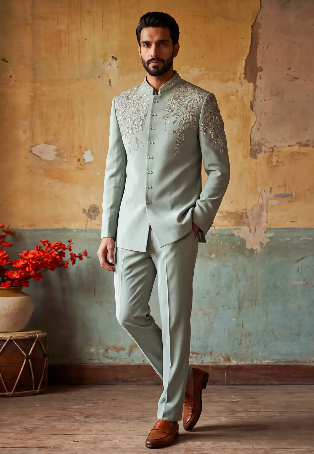 Sea Green Lachka Jodhpuri Suit 335899