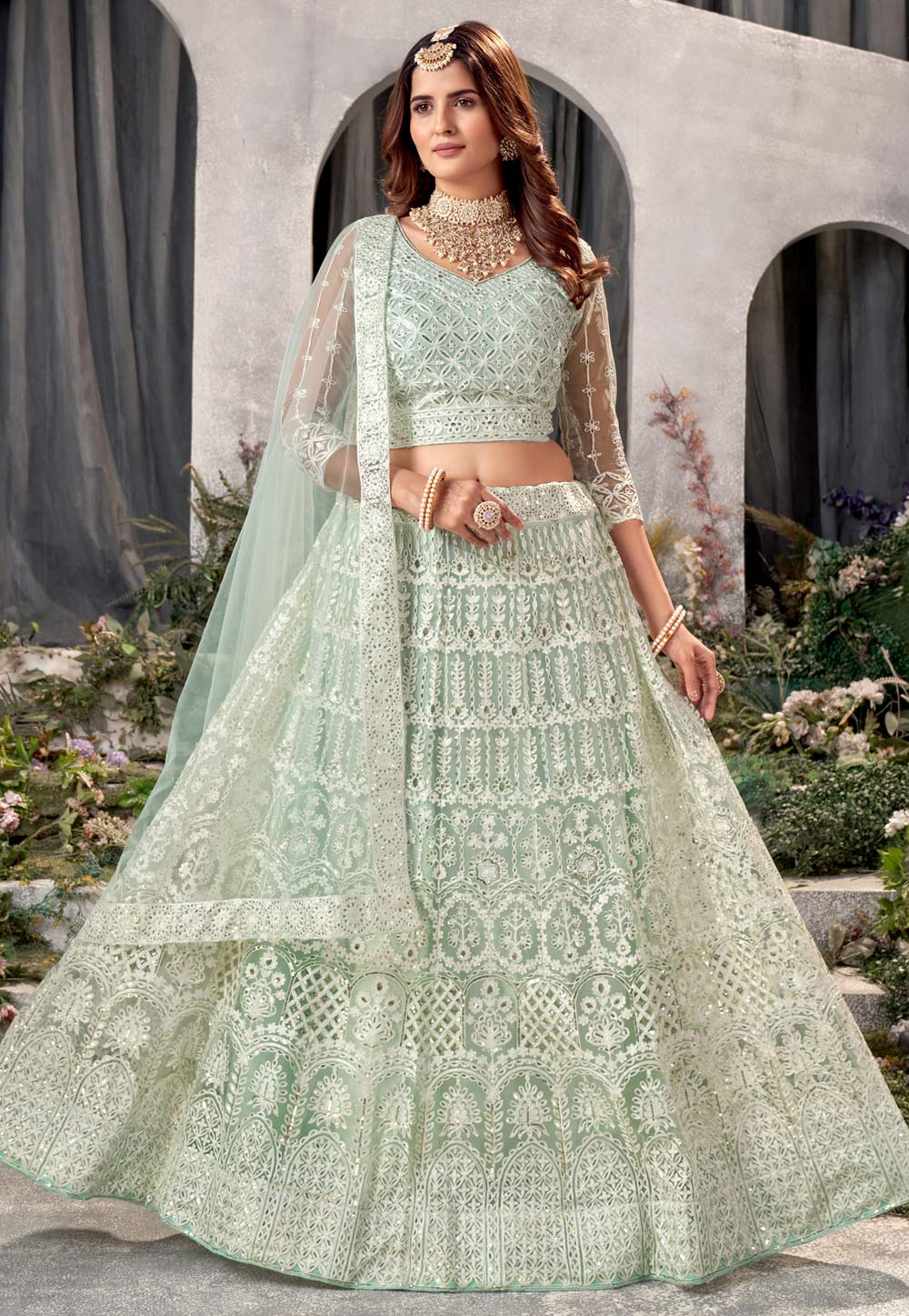 Sea Green Net Circular Lehenga Choli 278857