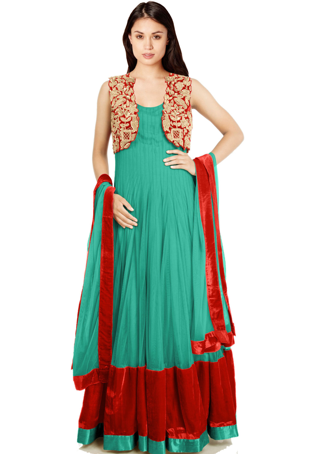 Sea Green Net Readymade Long Anarkali Suit 322199