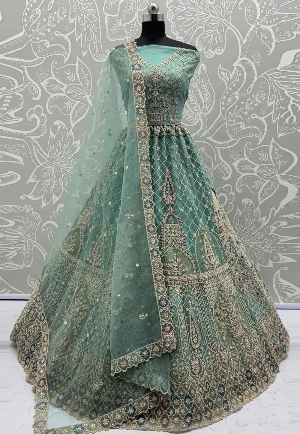 Sea Green Net Wedding Lehenga Choli 316244