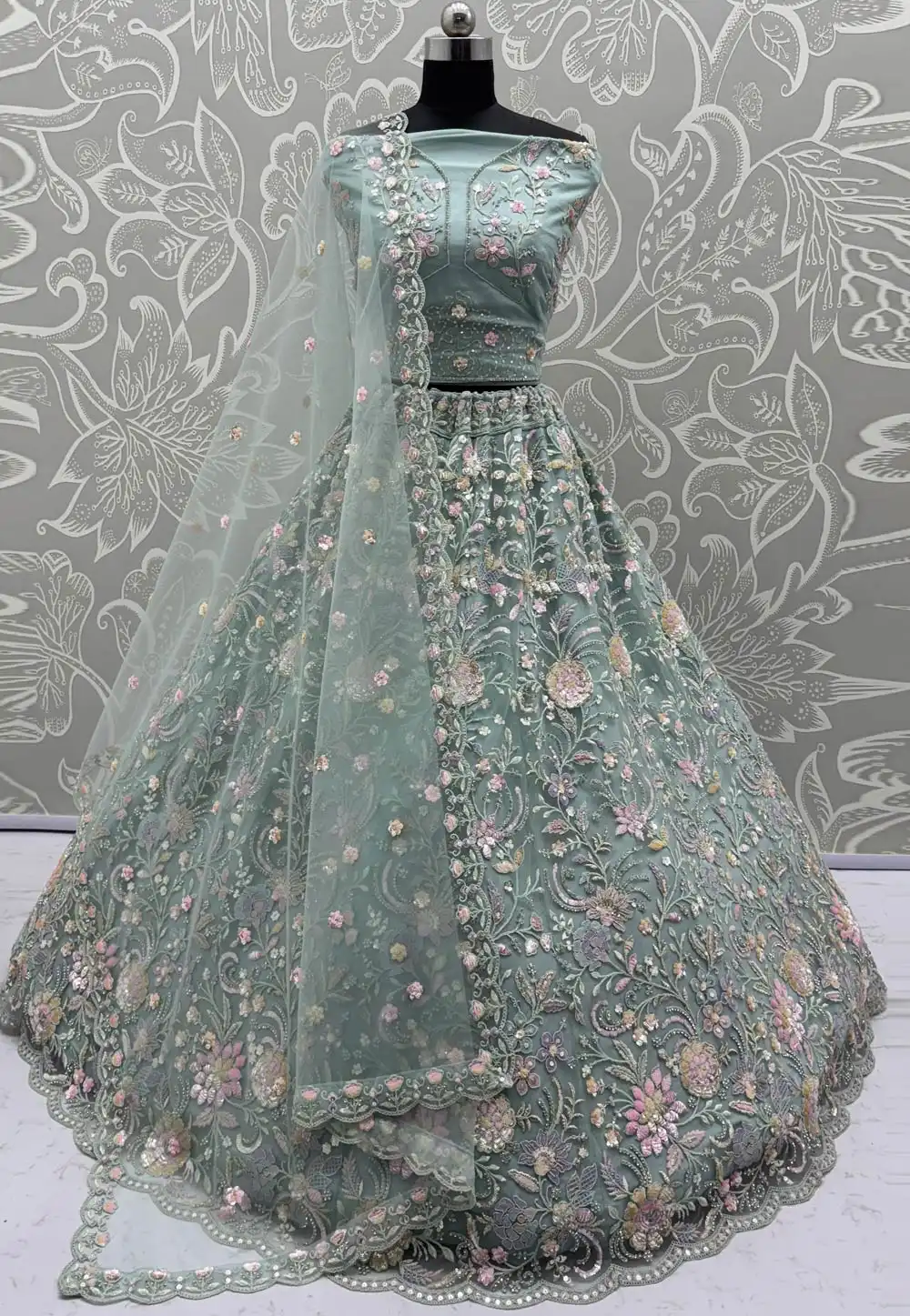 Sea Green Net Wedding Lehenga Choli 318251