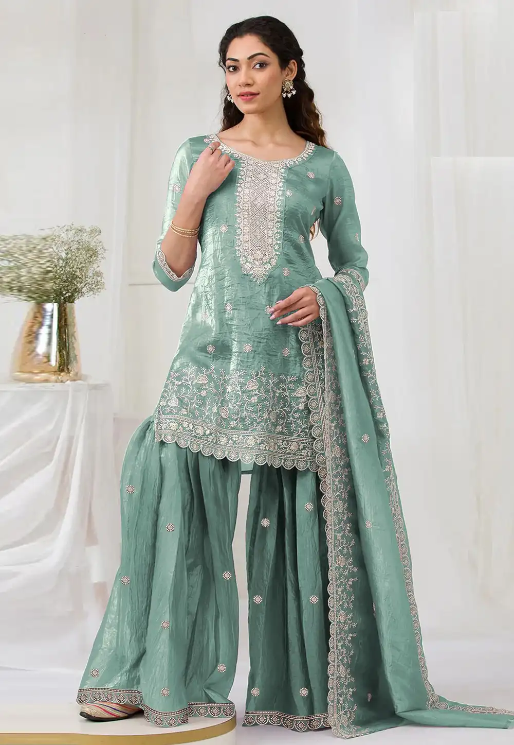Sea Green Organza Gharara Suit 320368