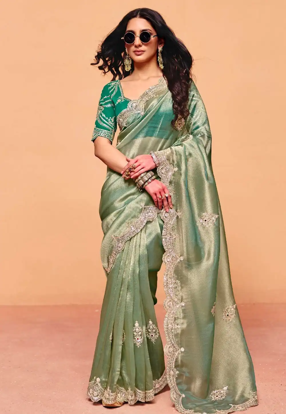 Sea Green Organza Saree With Blouse 326063
