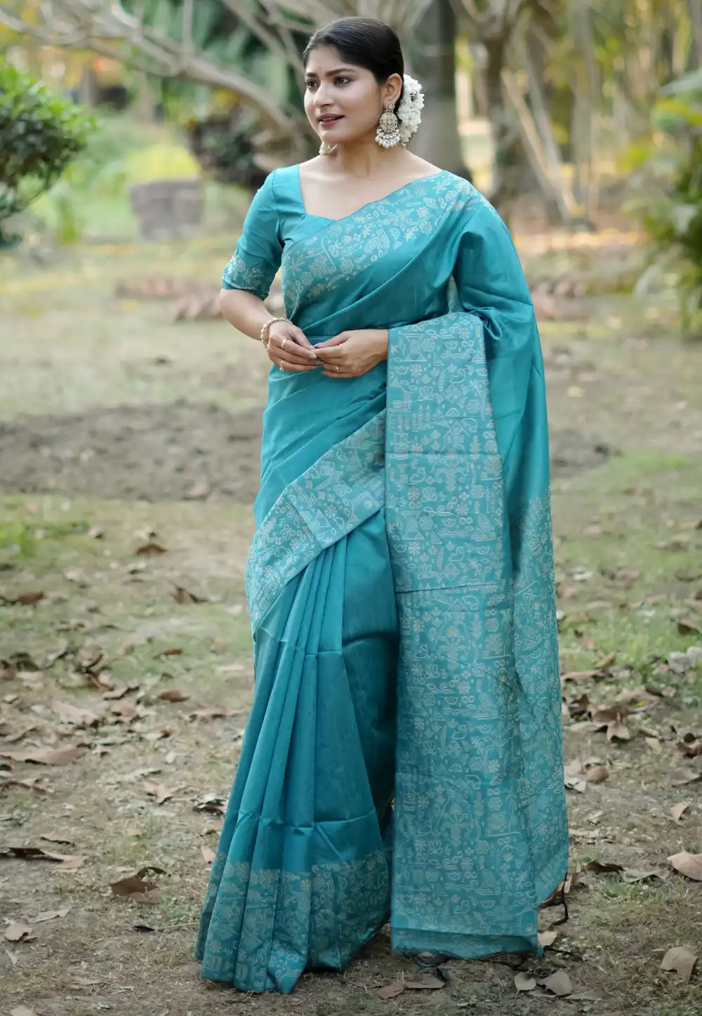 Sea Green Raw Silk Saree With Blouse 317695
