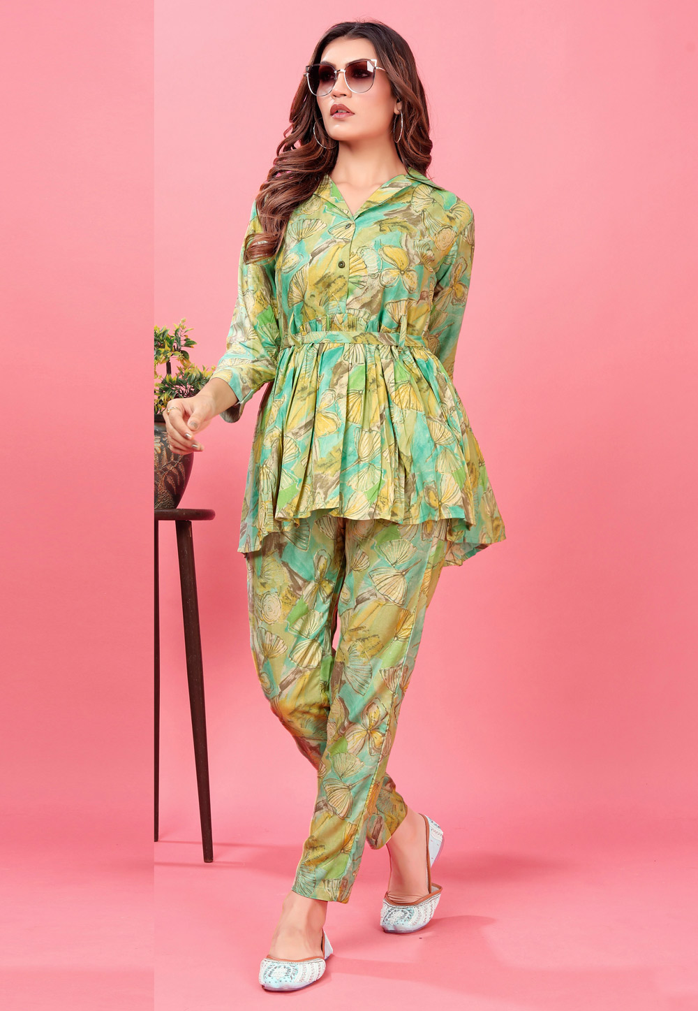 Sea Green Rayon Printed Co-Ords Set 278713