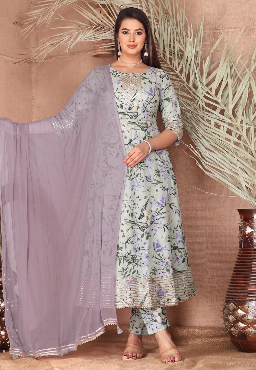 Sea Green Rayon Readymade Anarkali Suit 330304