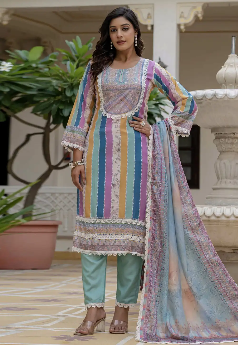 Sea Green Rayon Readymade Pakistani Suit 317053