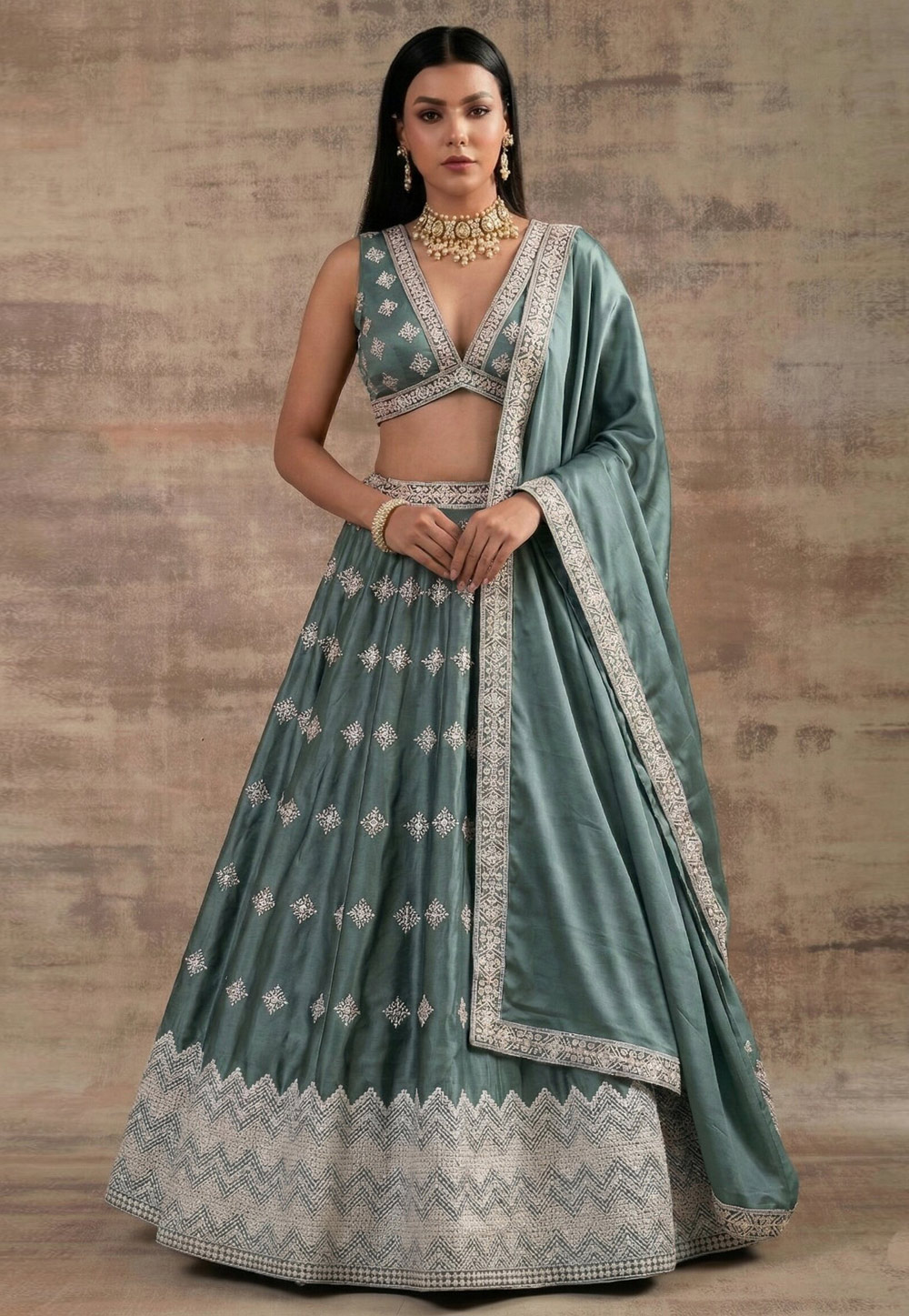 Sea Green Satin Silk Lehenga Choli 327822