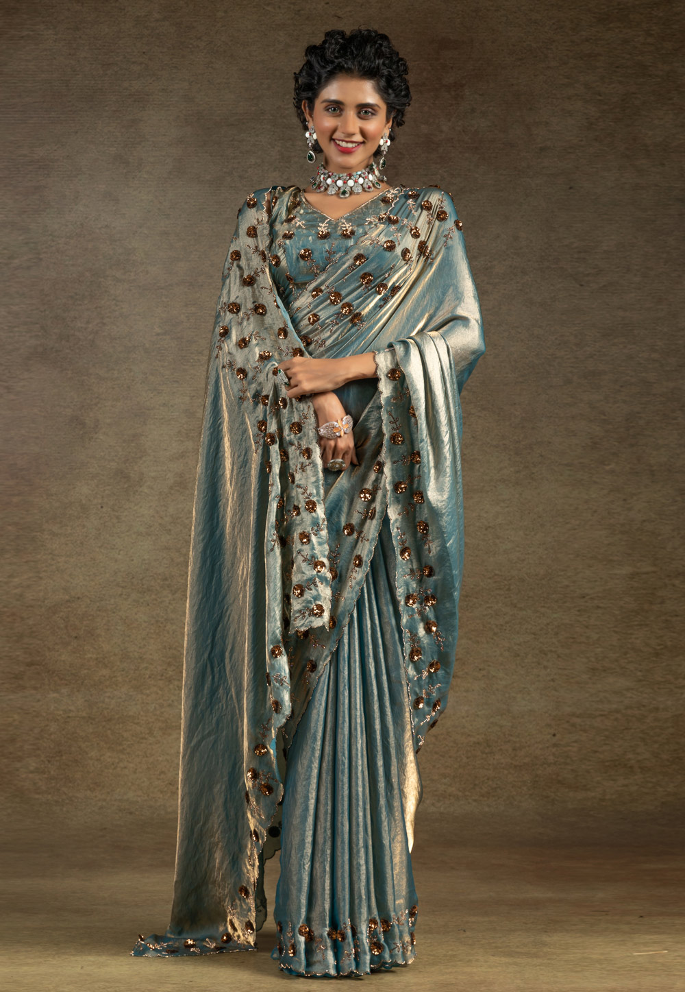 Sea Green Satin Silk Saree With Blouse 307697