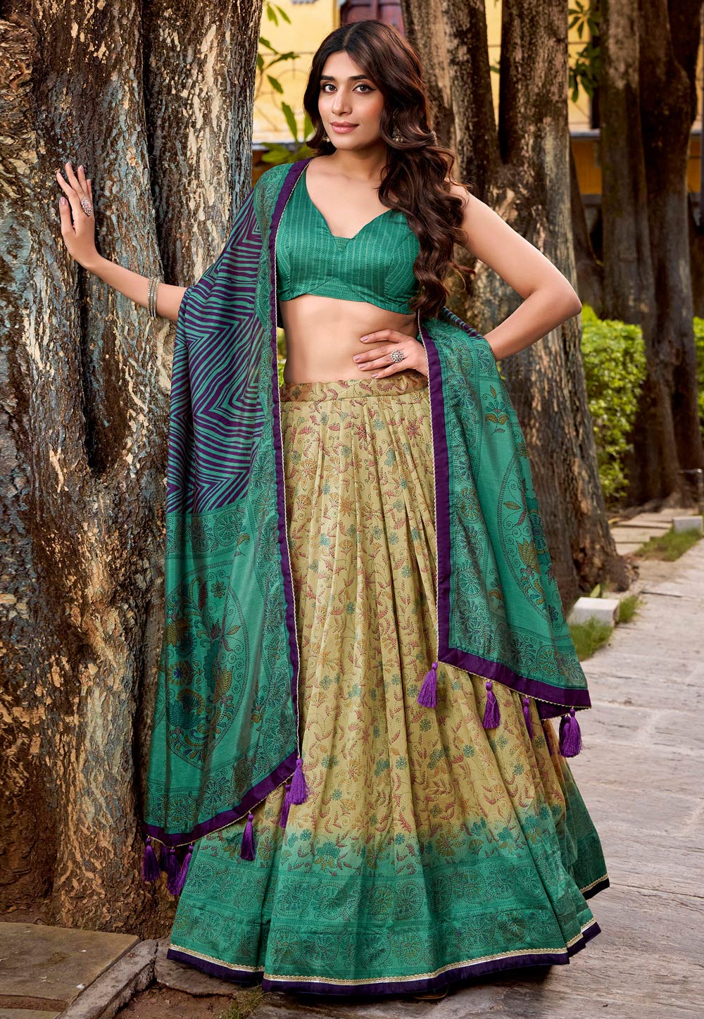 Sea Green Silk Circular Lehenga Choli 323316