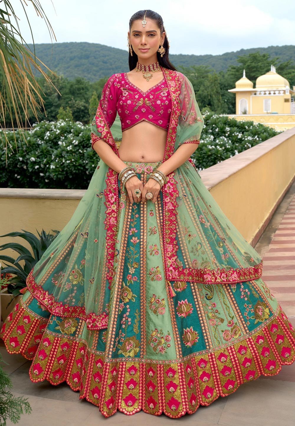 Sea Green Silk Circular Lehenga Choli 318890