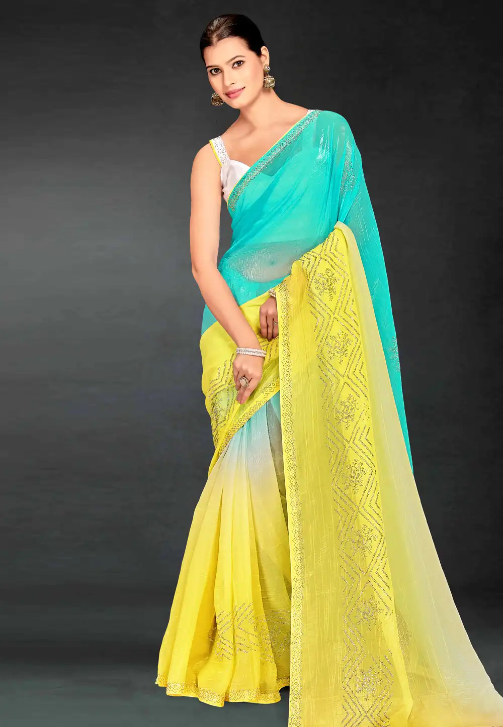 Sea Green Silk Half N Half Saree 313064