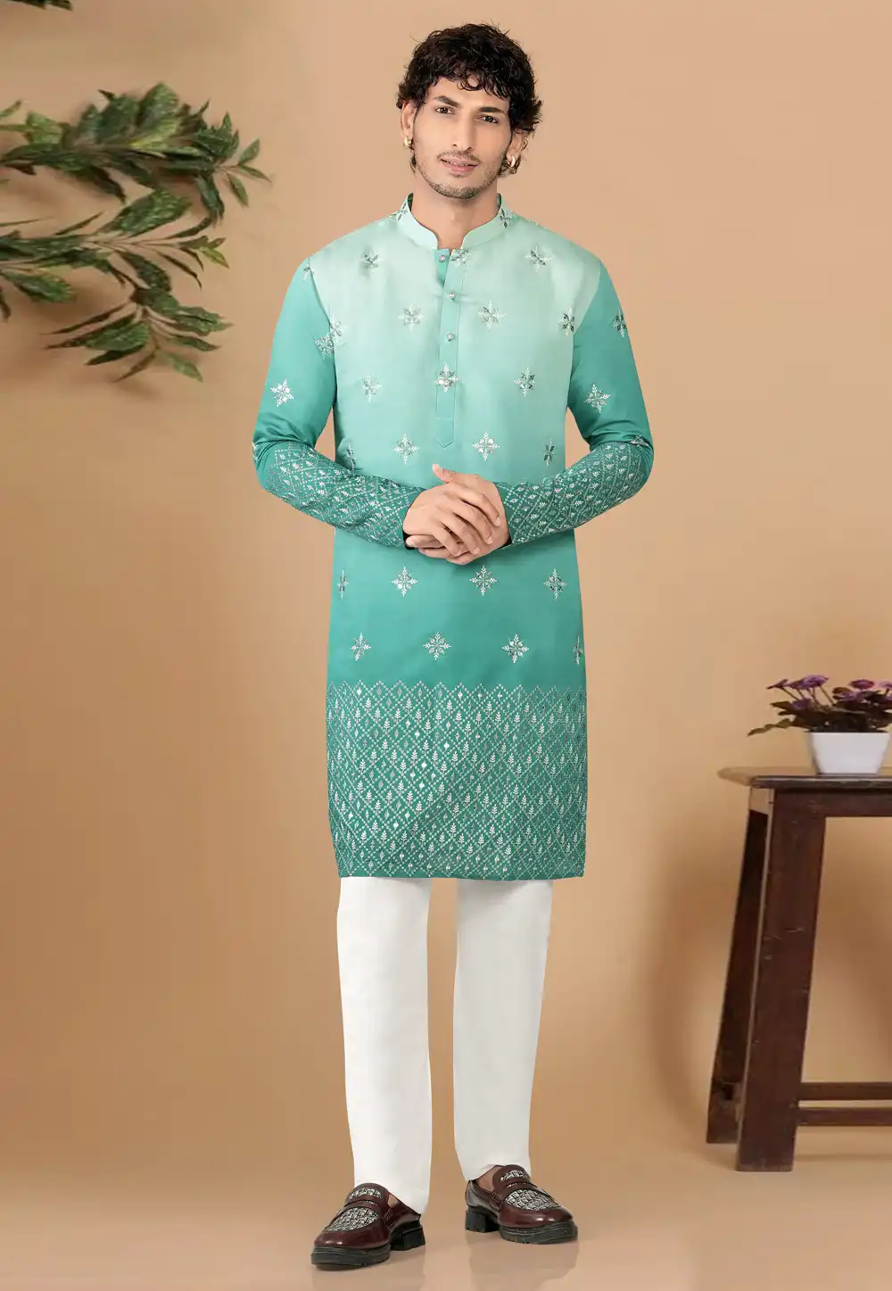 Sea Green Silk Kurta Pajama 325814